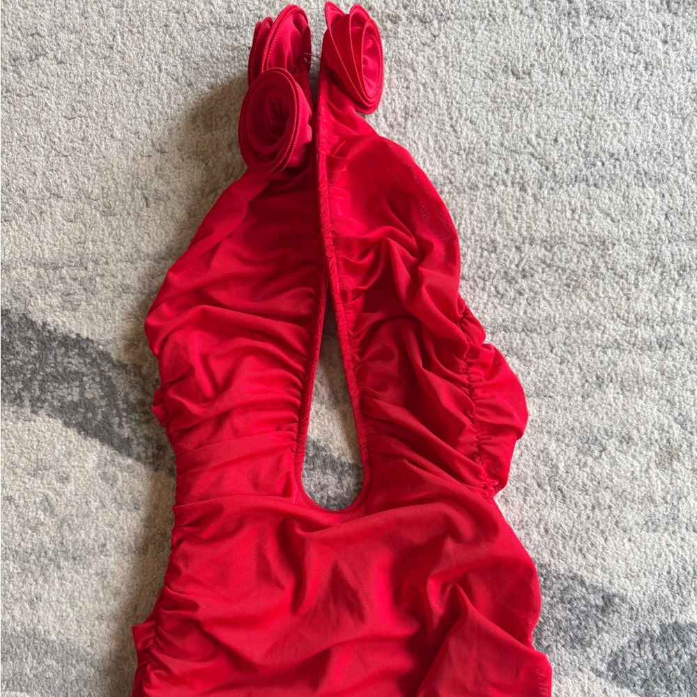 Red Rose Halter Mini Dress - XS
